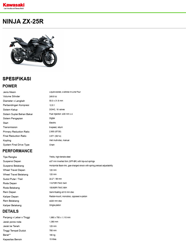 ZX-25R Specs for Motorcycle Enthusiasts | PDF