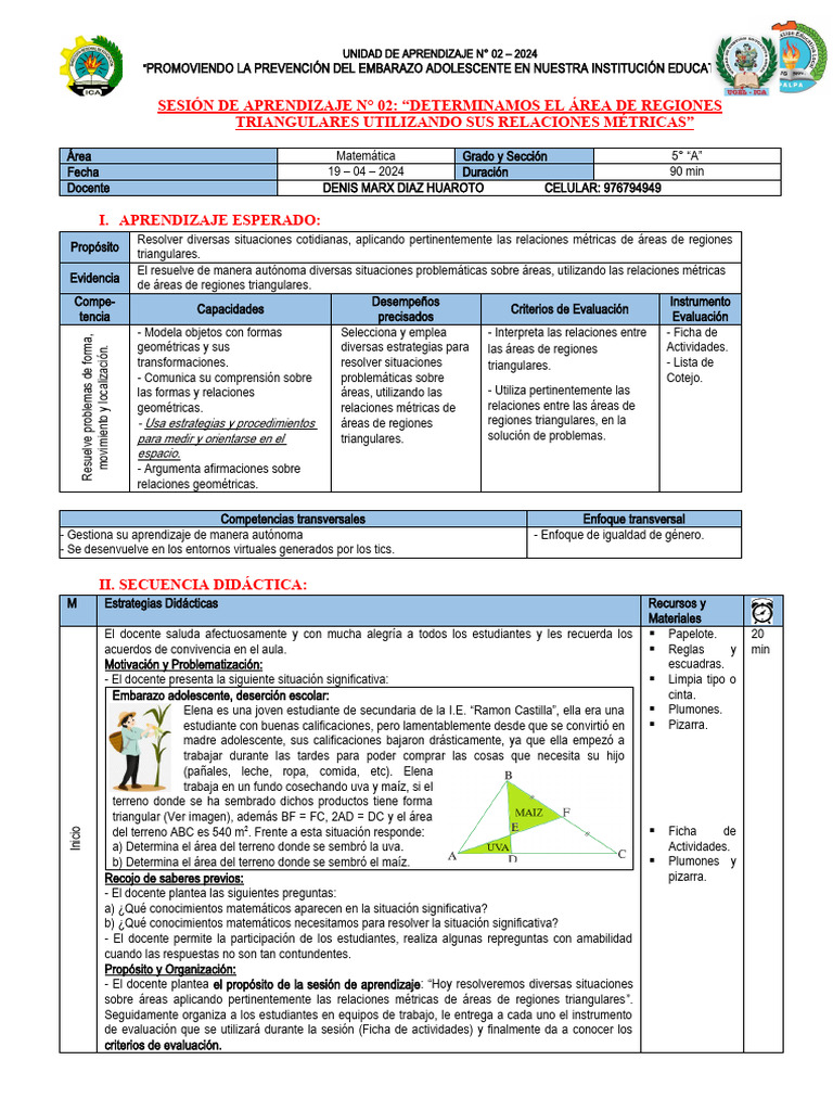Resolviendo áreas triangulares en clase | PDF | Evaluación | Aprendizaje