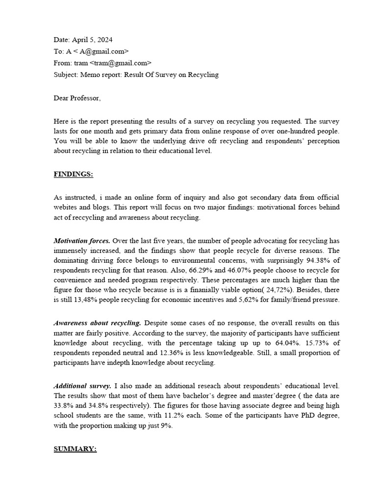 Survey Results on Recycling Awareness | PDF | Recycling | Knowledge