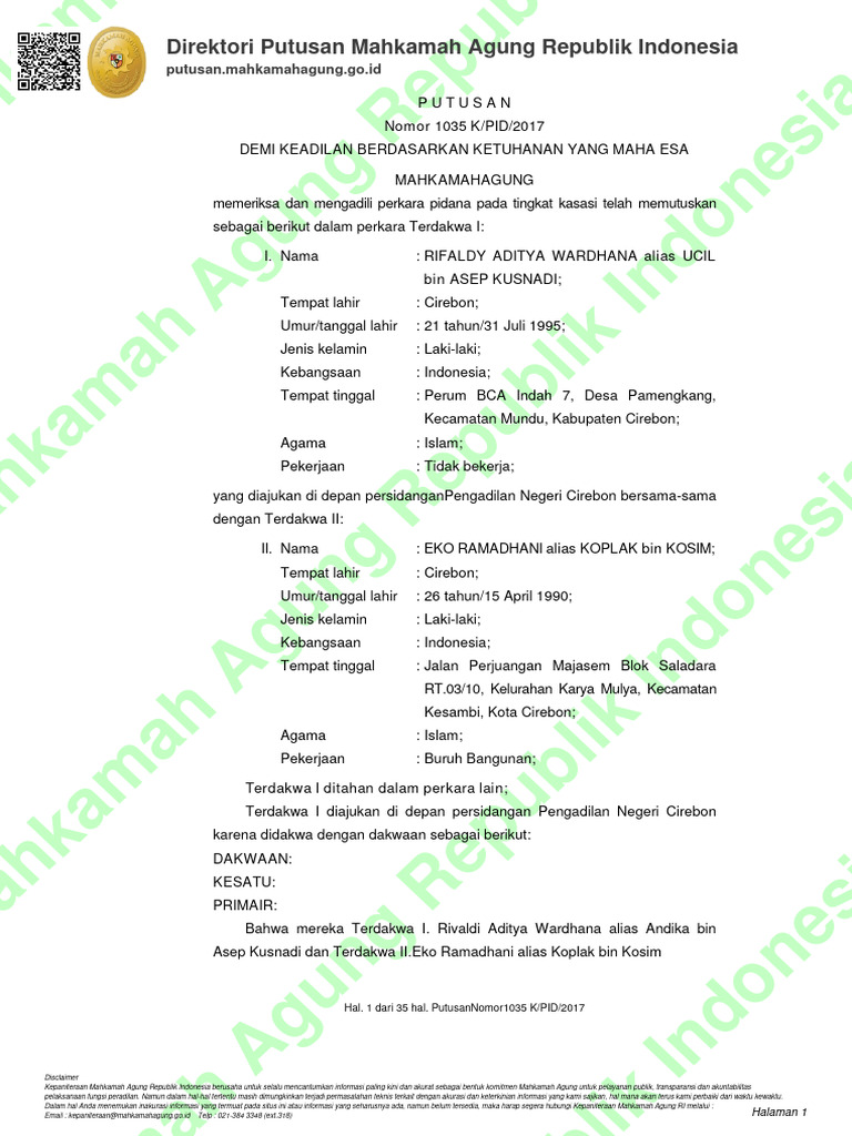 Putusan 1035 K Pid 2017 20240524152155 | PDF