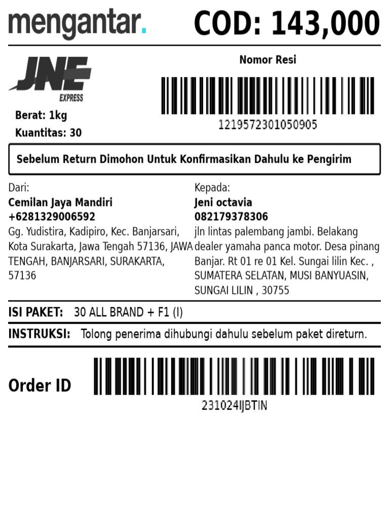 Konfirmasi Sebelum Return Paket COD | PDF