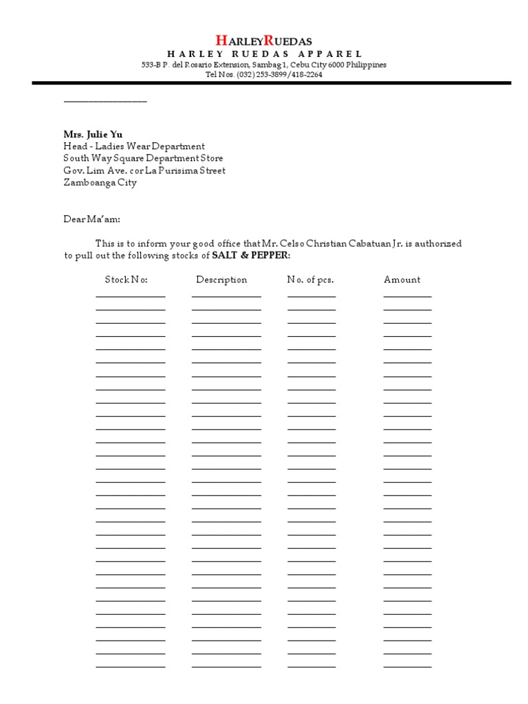 Authorization for Stock Pullout | PDF