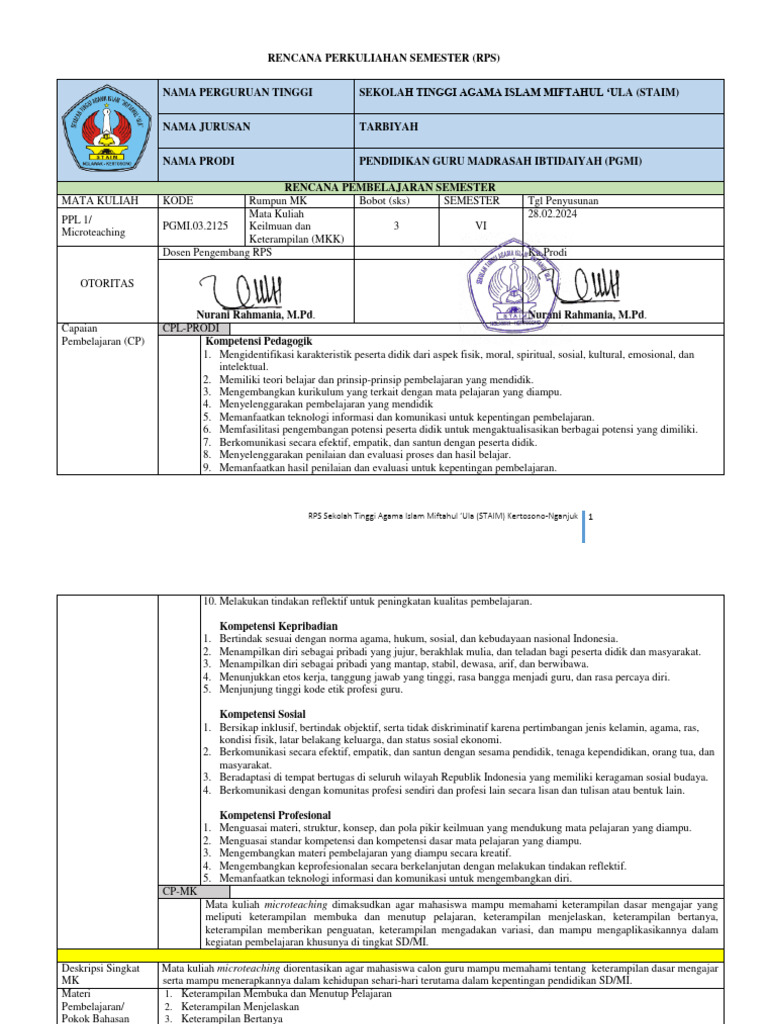 RPS Microteaching 2023-2024 | PDF | Karier & Perkembangan ...