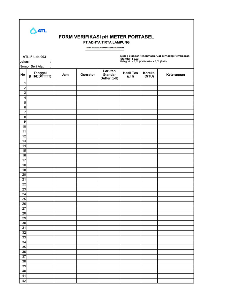 Form Verifikasi pH Meter Portabel | PDF
