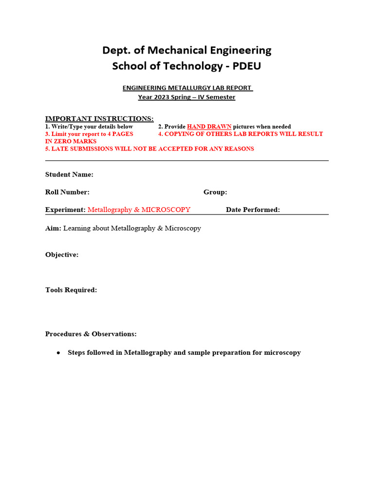 Lab Report 1 Metallography and Micros PDF