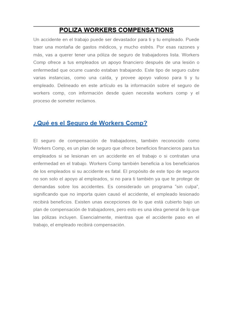 Guía sobre Póliza de Workers Comp | PDF | Póliza de seguros | Seguro