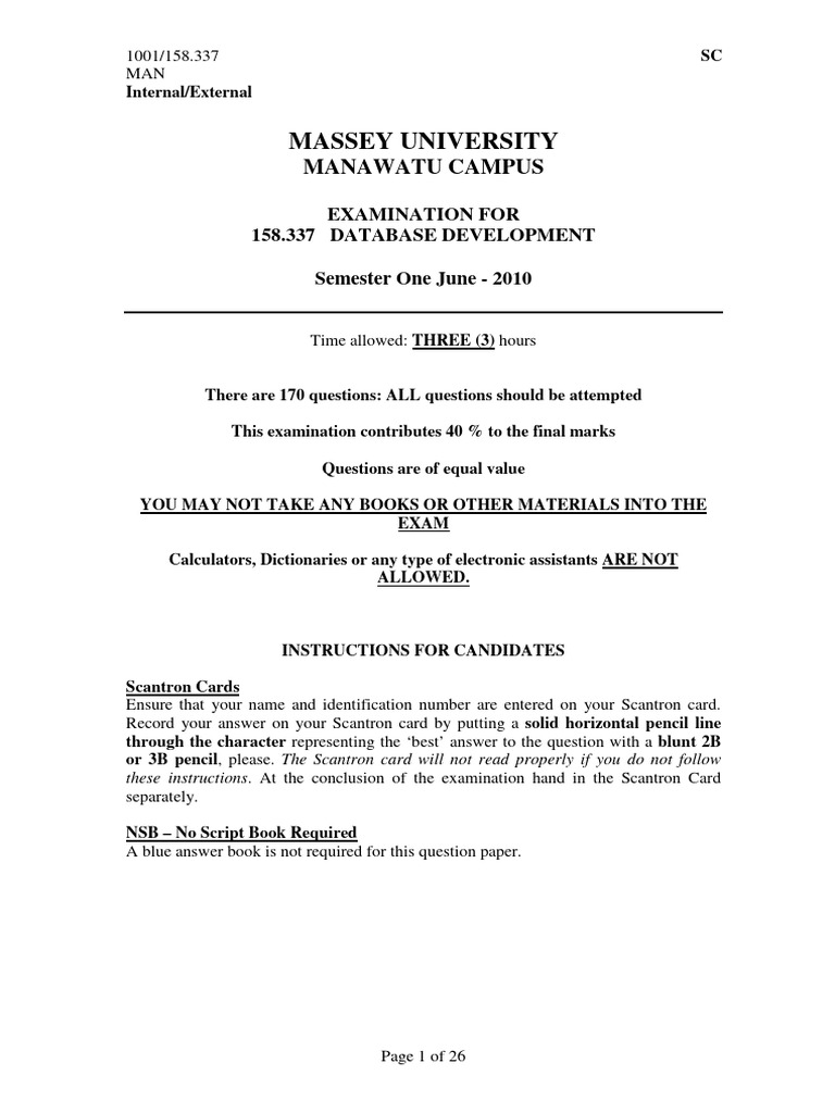 158 337 database development massey exam s1 2010 pdf