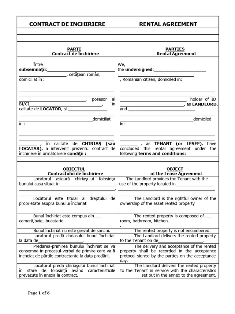 Rent Contract RO en New | PDF