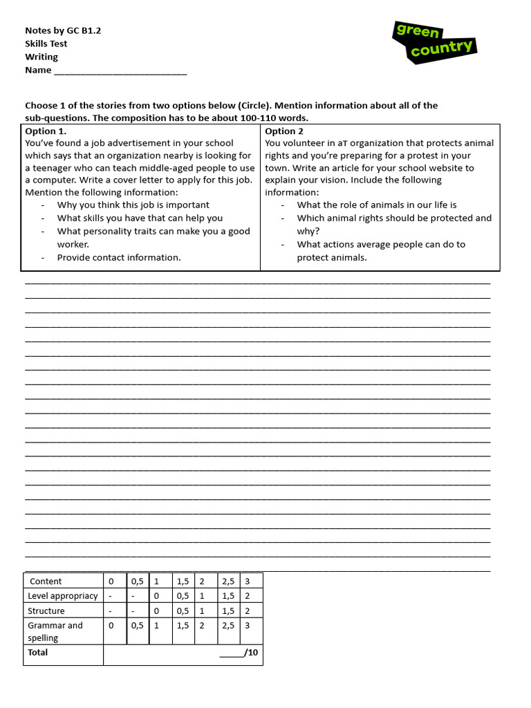 Notes by GC B1.2 Skills Test Writing PDF