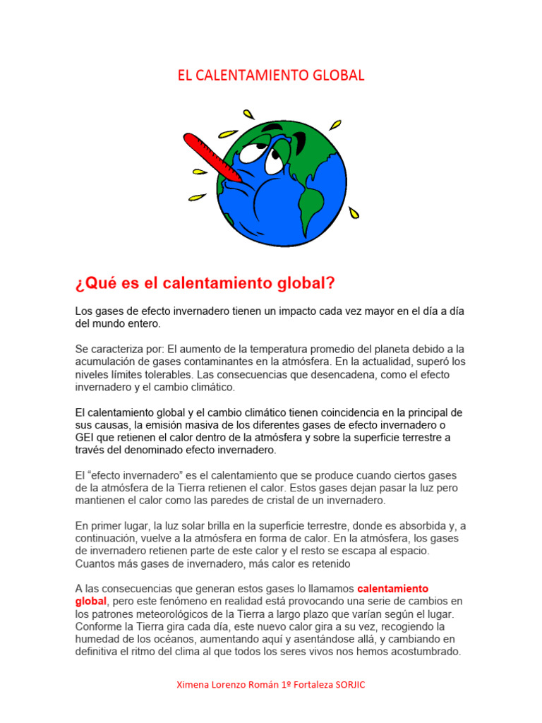 EL CALENTAMIENTO GLOBAL Ximena Lorenzo Roman 1ro F | PDF | Gases de ...