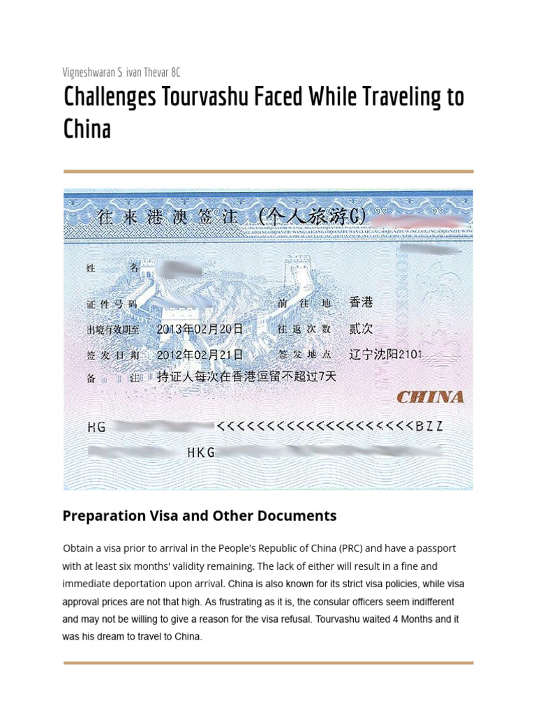 Challenges While Going To China | PDF | Travel Visa | China