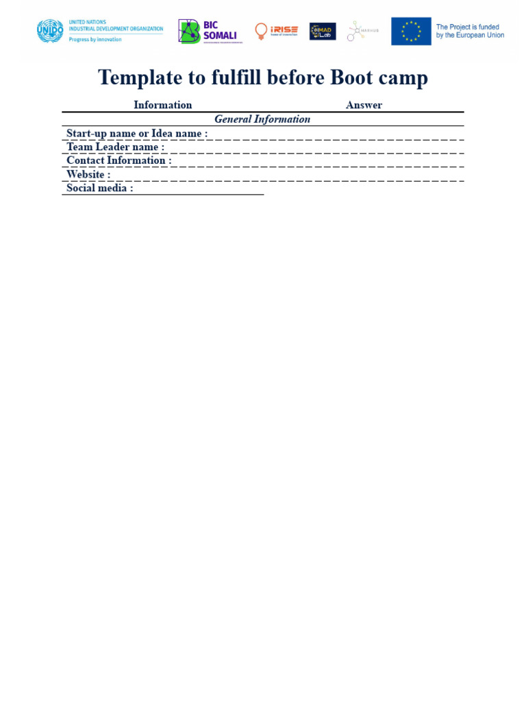 Template To Fulfill Before Boot Camp | PDF | Career & Growth | Social ...