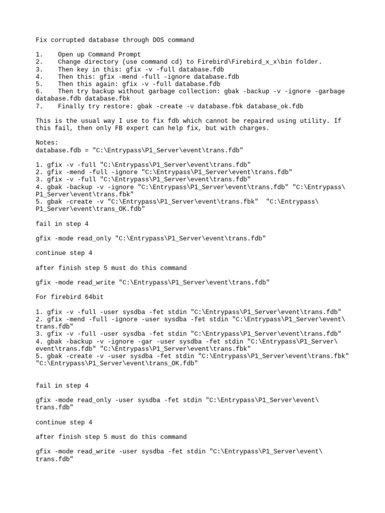 Fix corrupted database io issue through dos command download free