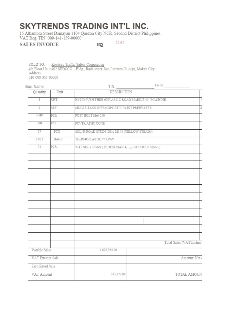 Sales Invoice for Traffic Equipment | PDF | Value Added Tax | Services ...