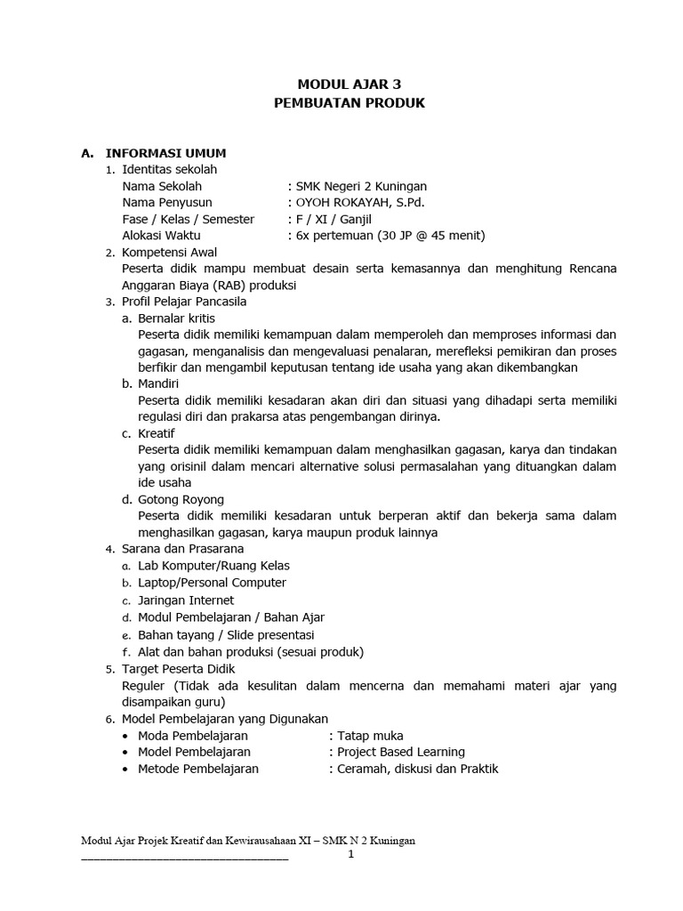 Modul Ajar Pembuatan Produk SMK | PDF | Seni