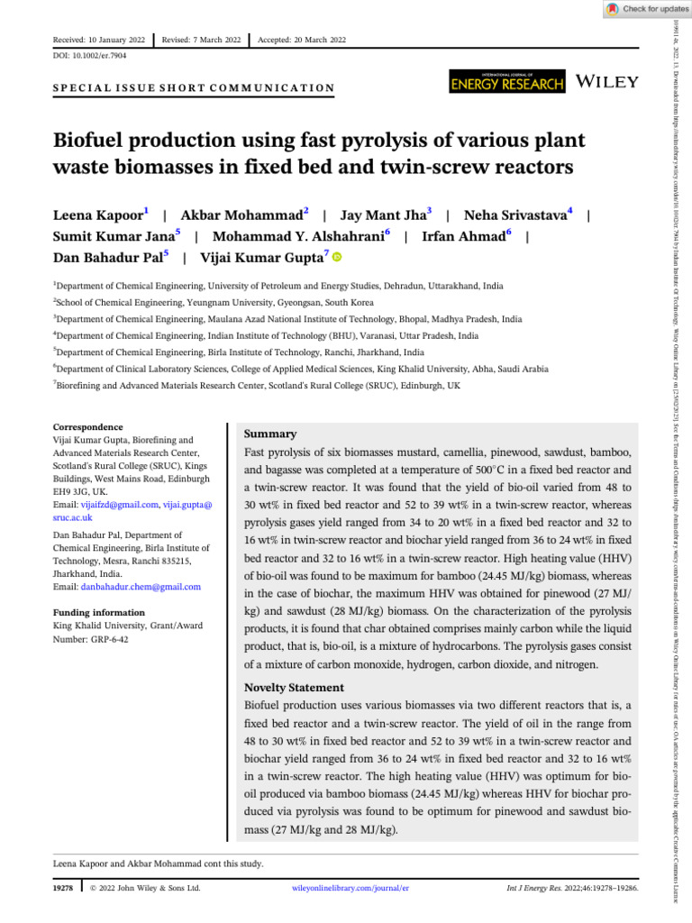 Biofuel Production via Fast Pyrolysis | PDF | Pyrolysis | Biofuel