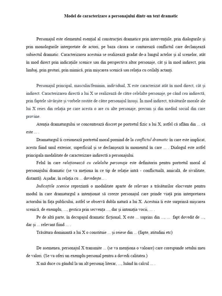 Caracterizarea Personajului Dramatic | PDF