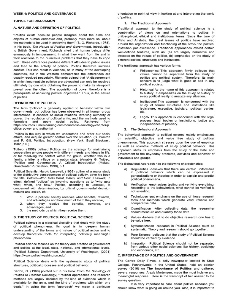 Week 1 - Politics and Governance | PDF | Governance | Science
