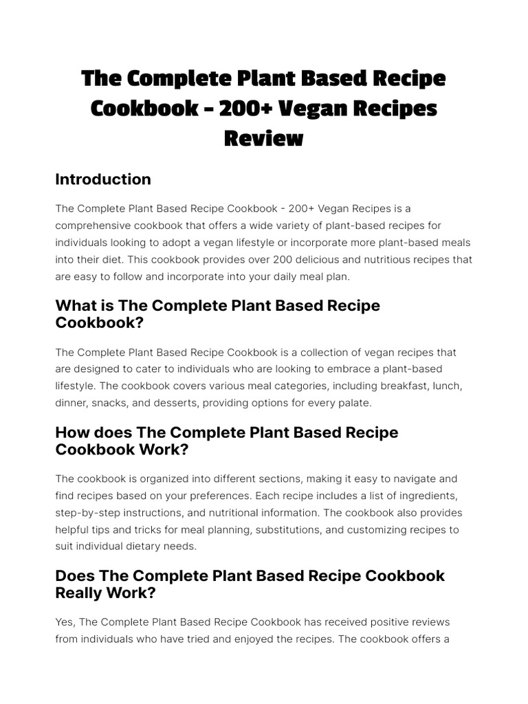 The Complete Plant Based Recipe Cookbook Review | PDF | Meal | Recipe