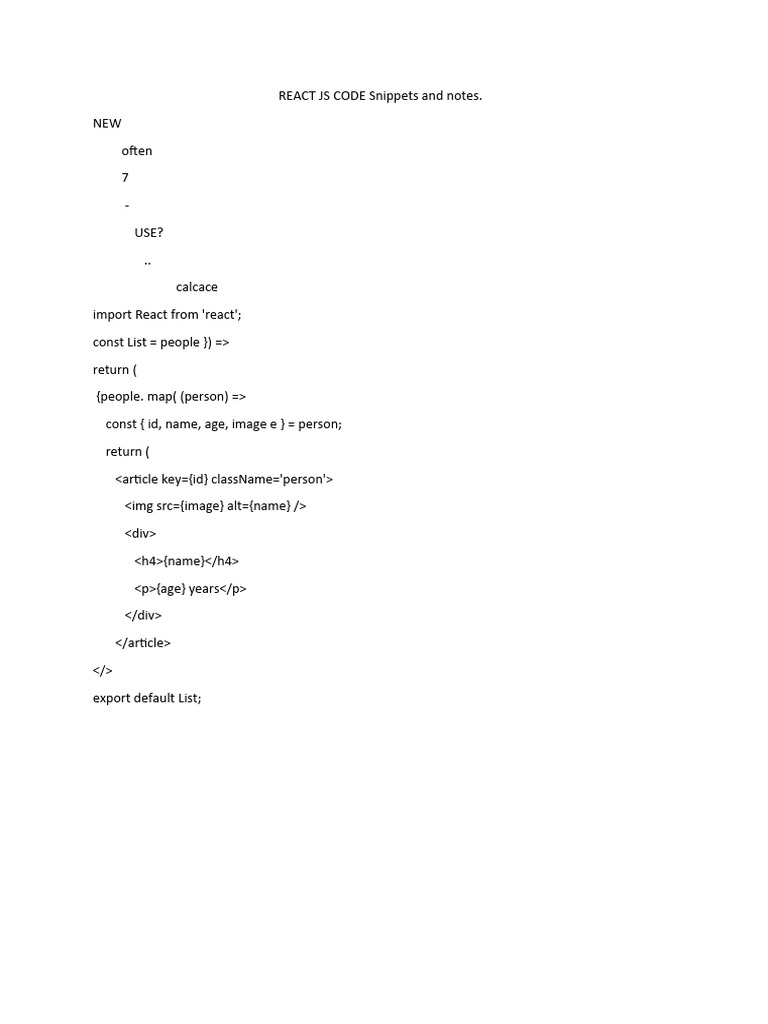 REACT JS CODE Snippets and Notes | PDF | Teaching Methods & Materials ...