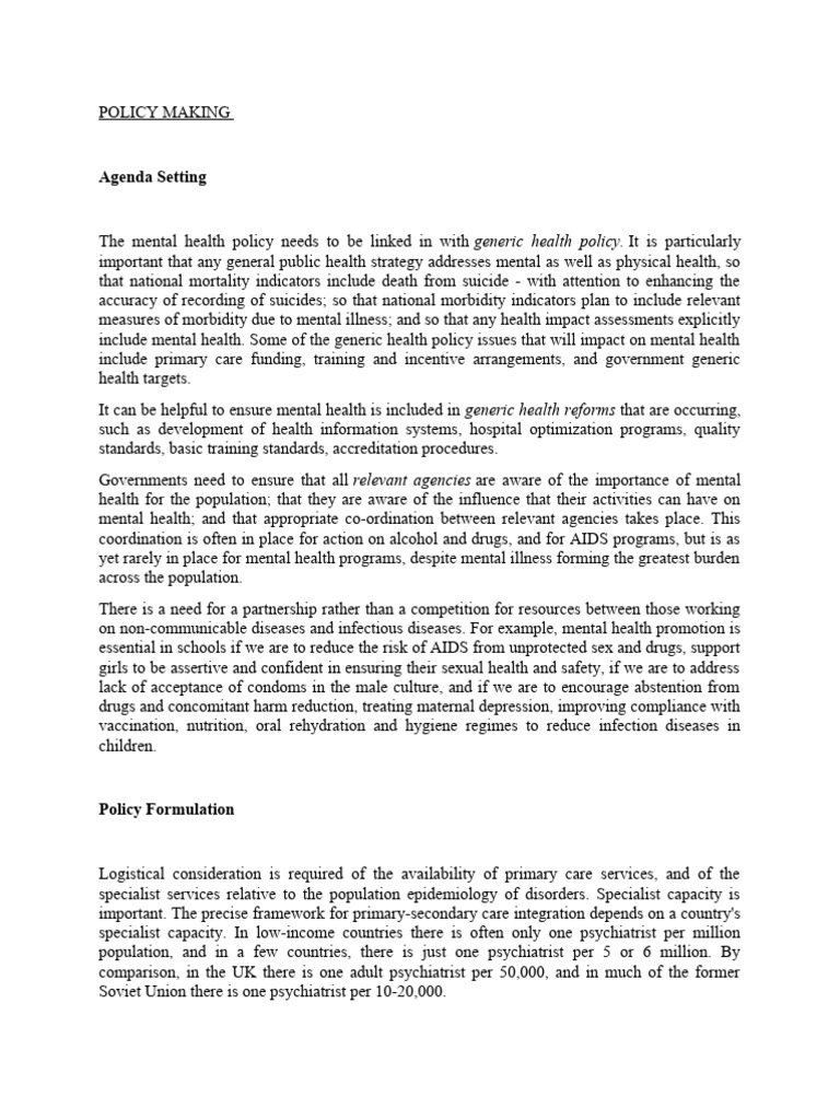 Example of Policy Making | PDF | Mental Disorder | Health Policy