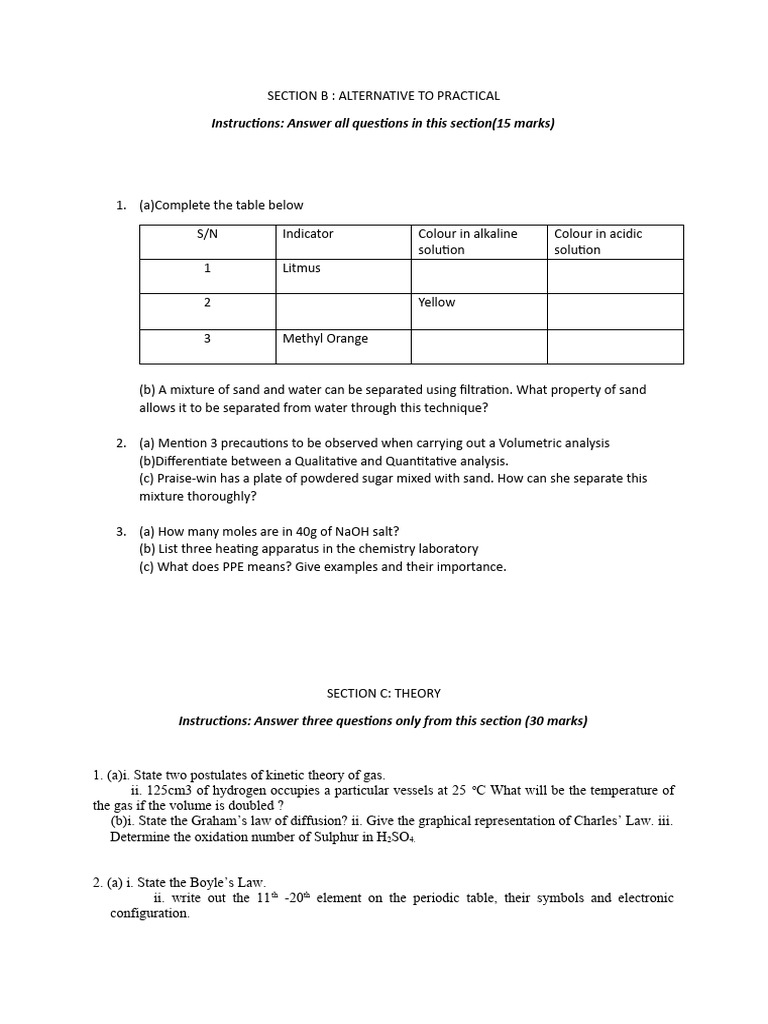 ss1 Theory and Practical Questions | Download Free PDF | Gases | Atoms