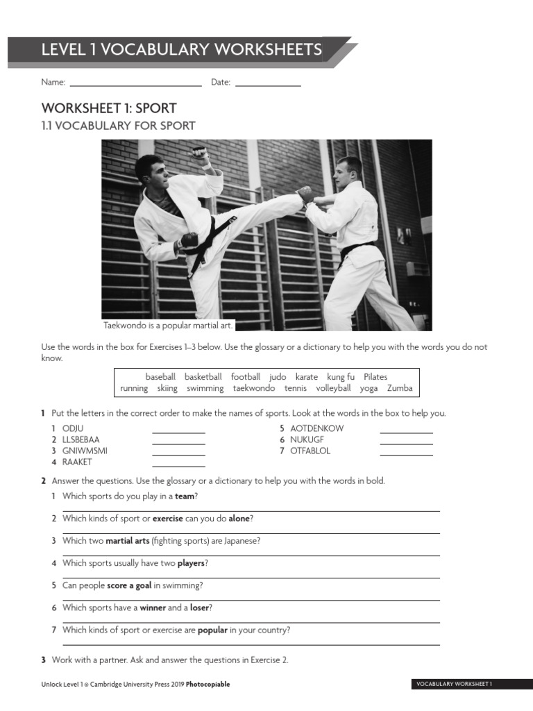 Unlock 2e VOC LS1 Worksheet 1 | PDF | Adjective | Vocabulary