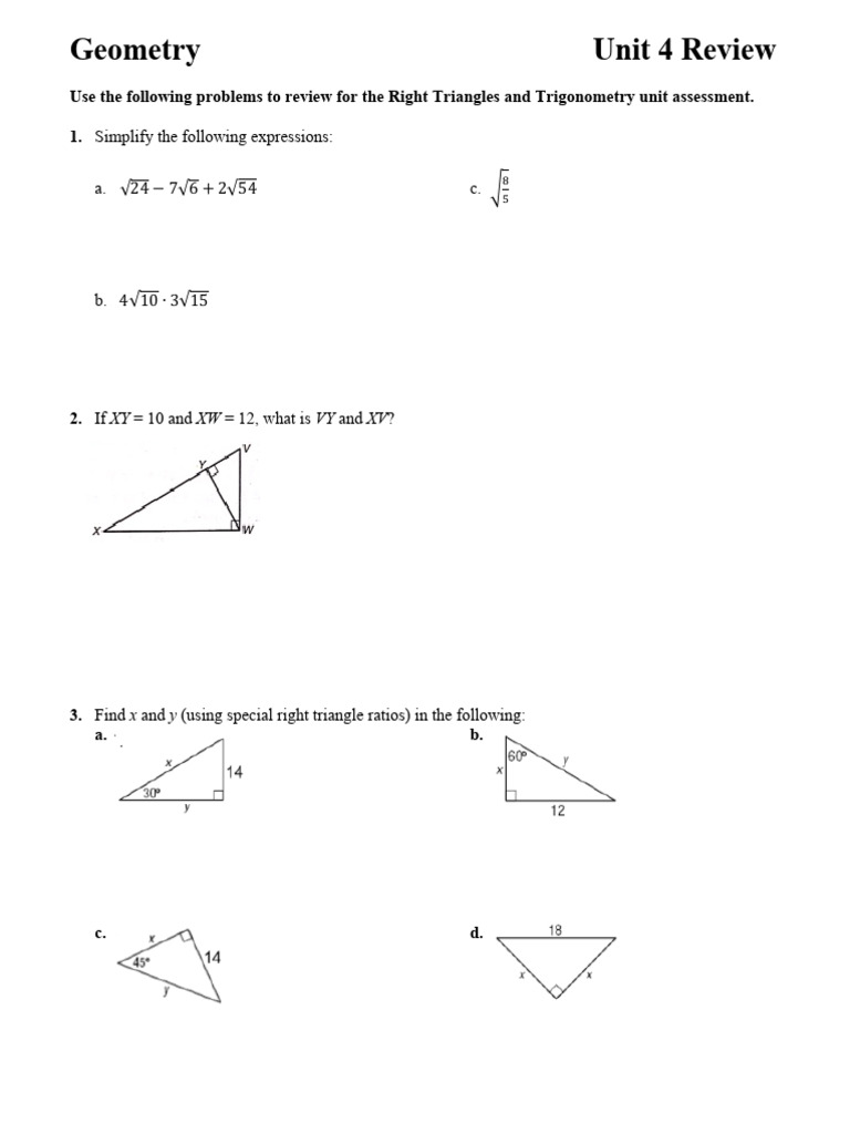 Right Triangles & Trigonometry Review | PDF