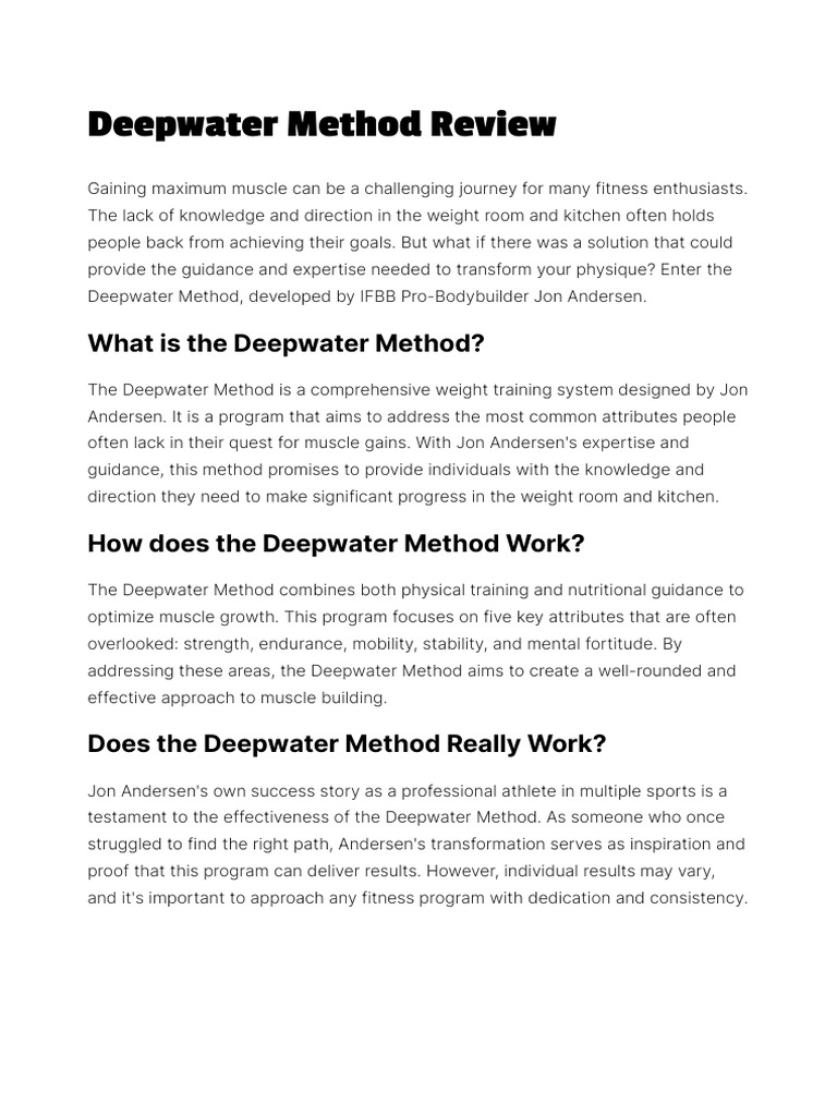Deepwater Method Review | PDF | Physical Fitness | Strength Training