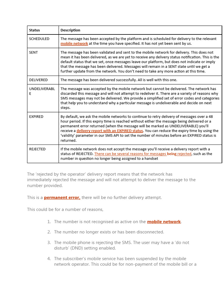 SMS Delivery Status Guide | PDF | Telecommunications | Computing
