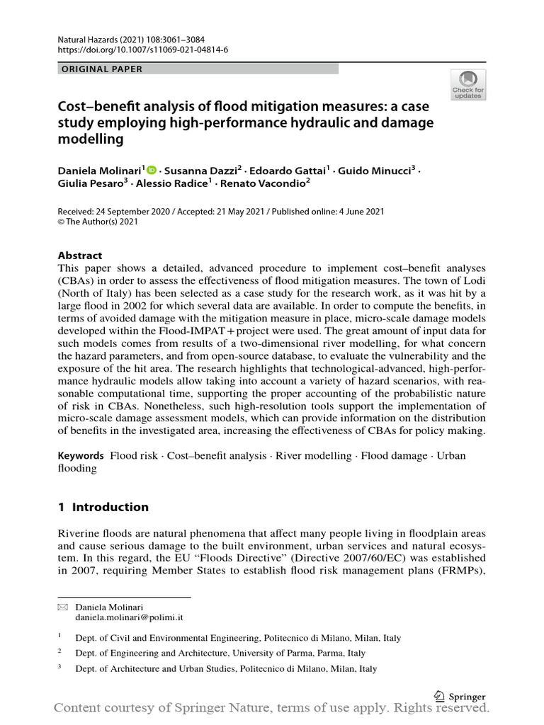 Cost Benefit Analysis Of Flood Mitigation Measures Pdf Flood Risk