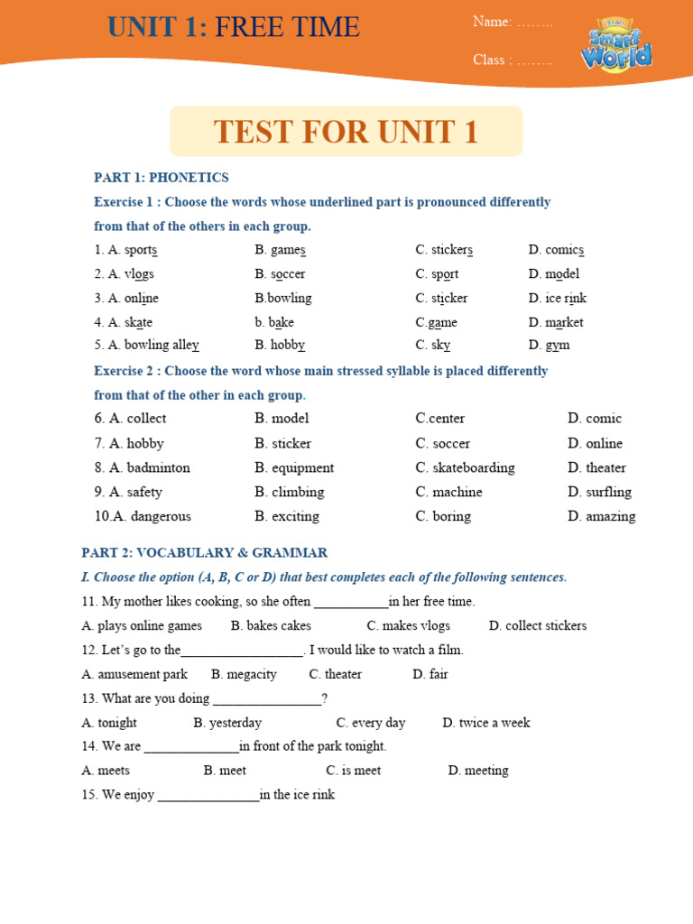 Test For Unit 1 Download Free Pdf Languages Foreign Language Studies