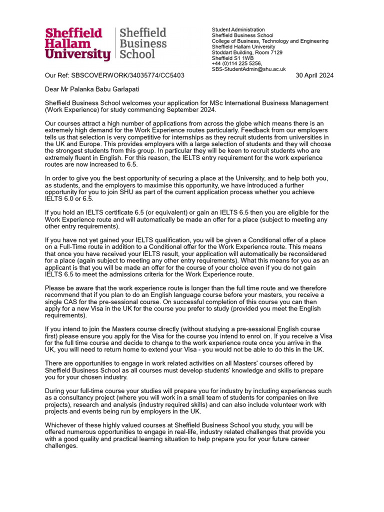 Unconditional Offer Letter | PDF | Internship | Job Hunting
