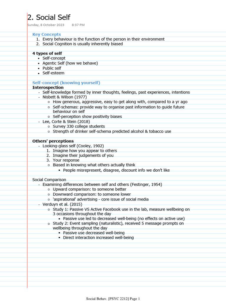 Social Self | PDF | Cognitive Science | Cognition
