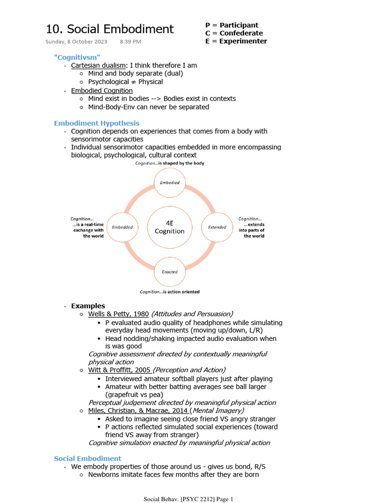 Social Embodiment | PDF | Embodied Cognition | Synchronization