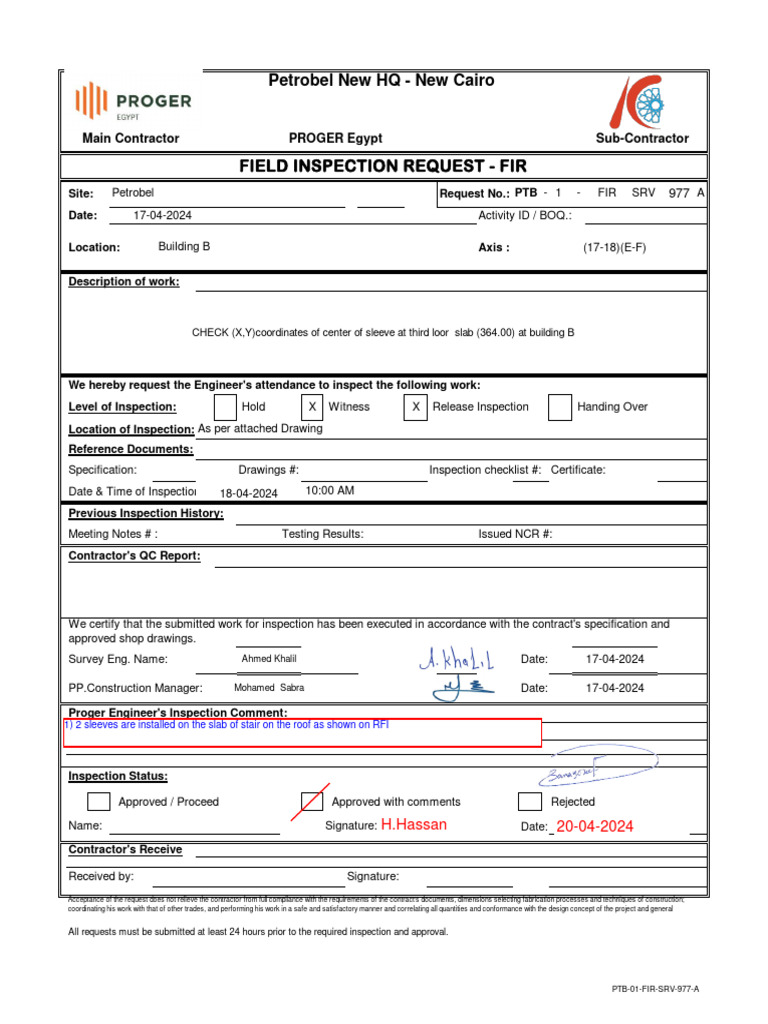 Field Inspection Request for Petrobel HQ | PDF | Engineering ...