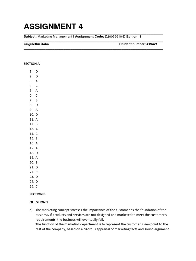 Marketing Management Assignment Insights | PDF | Marketing | Sales