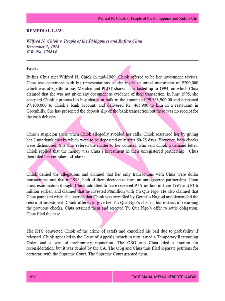 Chiok V People and Chua | PDF | Acquittal | Double Jeopardy