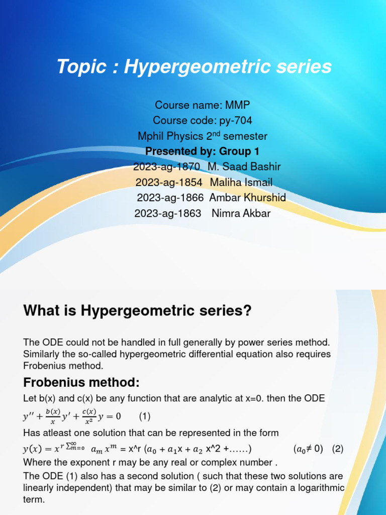 Hypergeometric Series Group 1 (2) (1) - 1 | PDF | Ordinary Differential ...