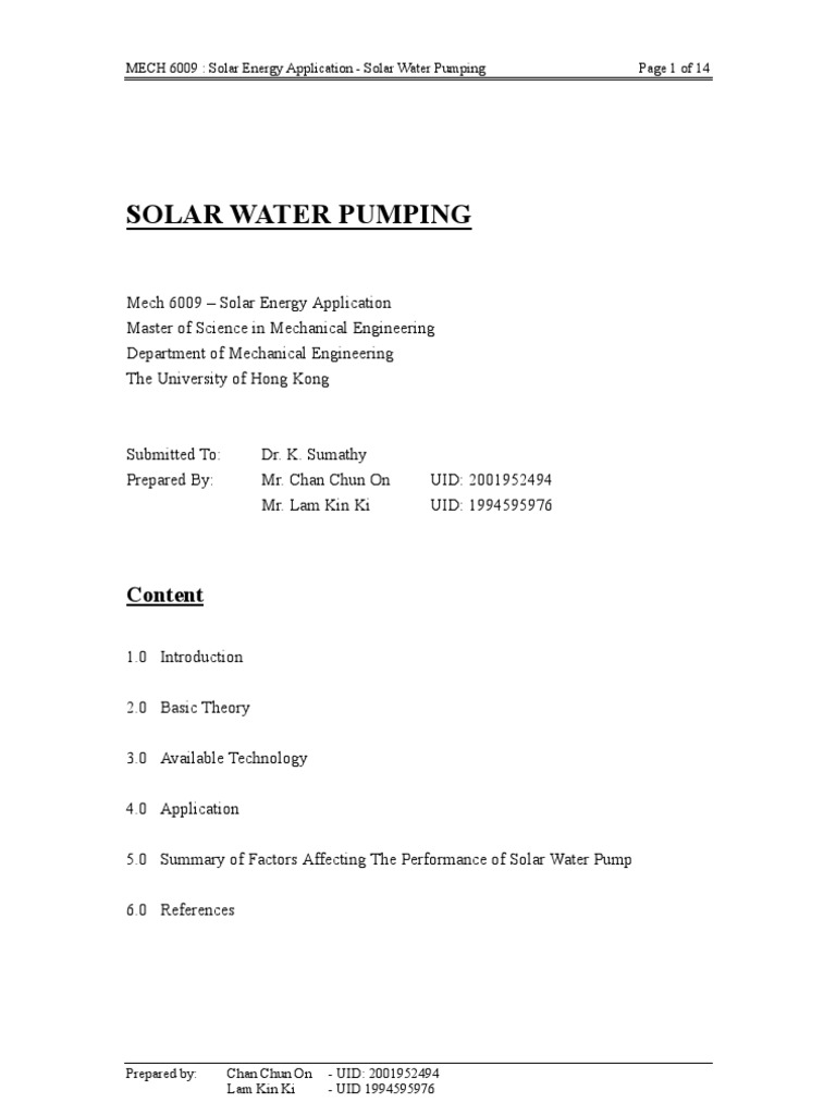 Solar Water Pumping | PDF | Pump | Solar Energy
