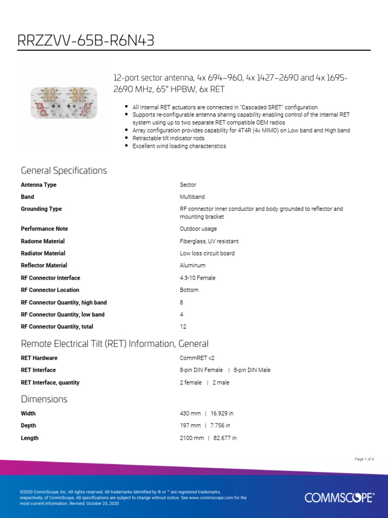 RRZZVV-65B-R6N43 Product Specifications | PDF | Antenna (Radio