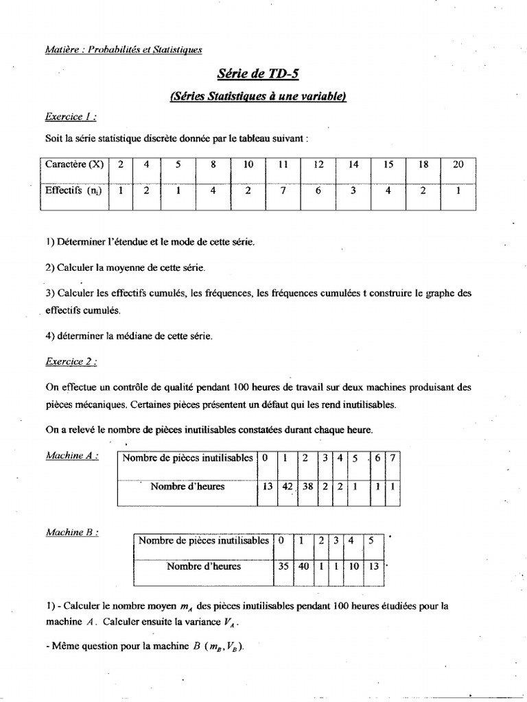 TD5 Probabilit閟 et statistiques | PDF