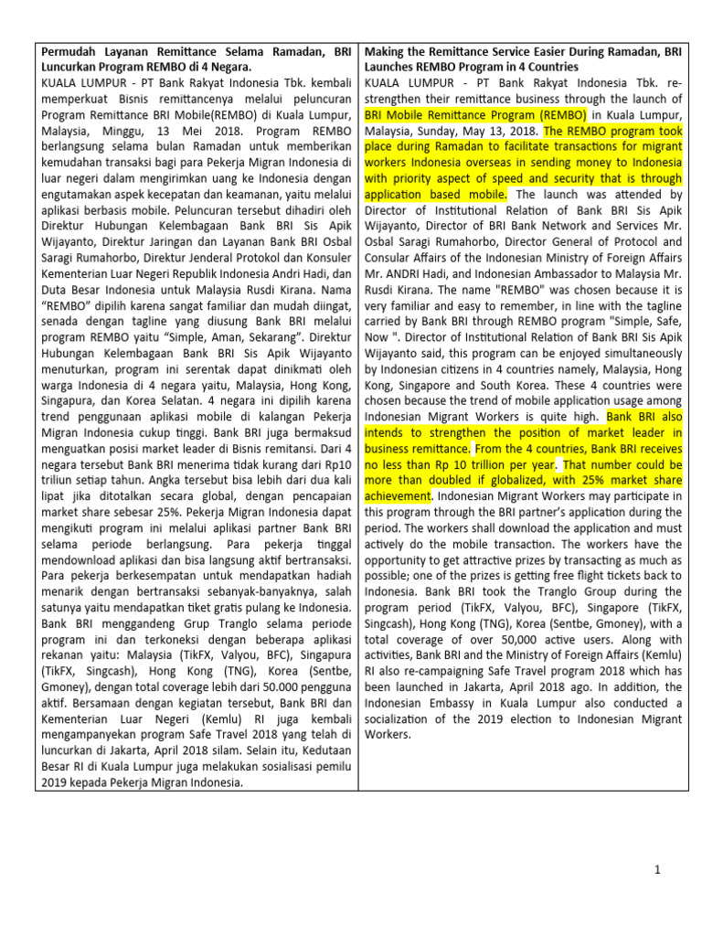 Making The Remittance Service Easier During Ramadan Bri Launches Rembo