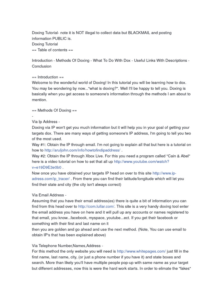 Doxing Tutorial | PDF | Facebook | Social Engineering (Security)