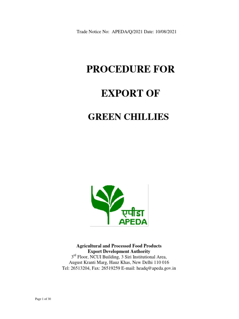 Export Procedures for Green Chillies | PDF