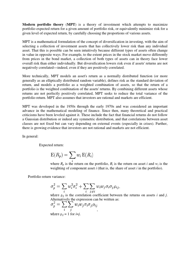Understanding Modern Portfolio Theory | PDF | Capital Asset Pricing ...