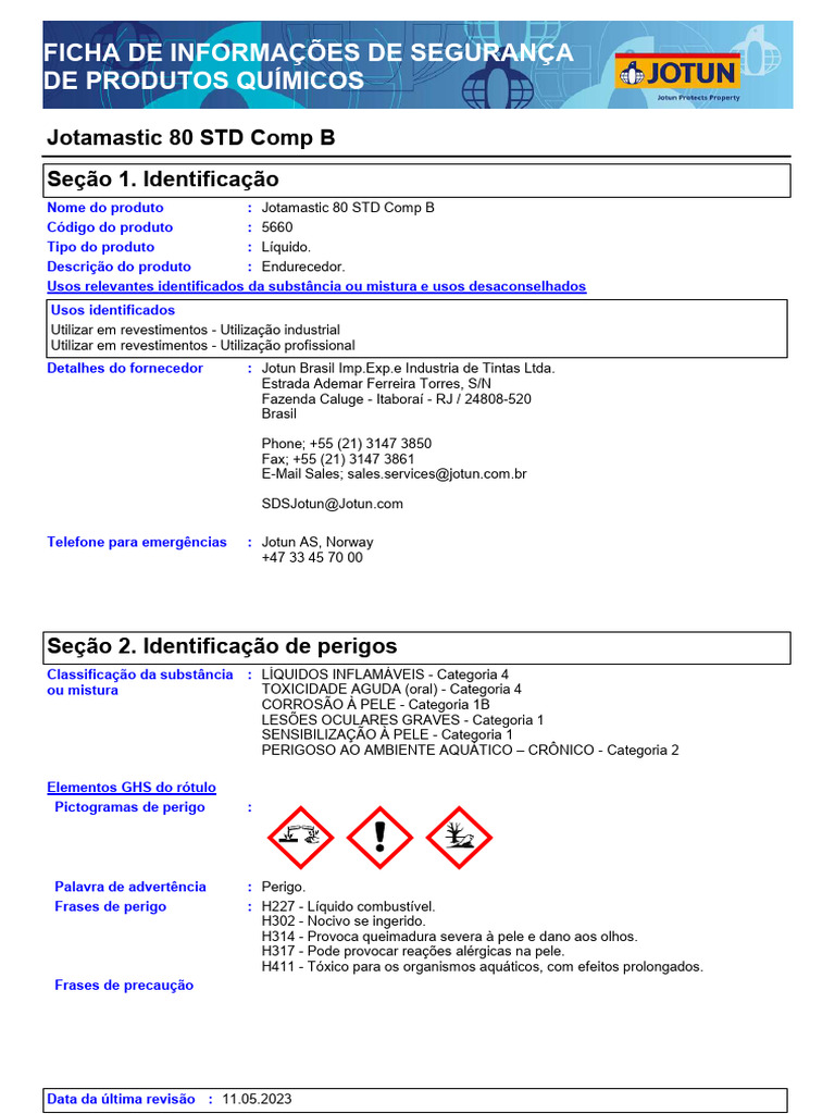 Jotamastic 80 STD Comp B - Ficha Técnica | PDF | Solvente | Dor