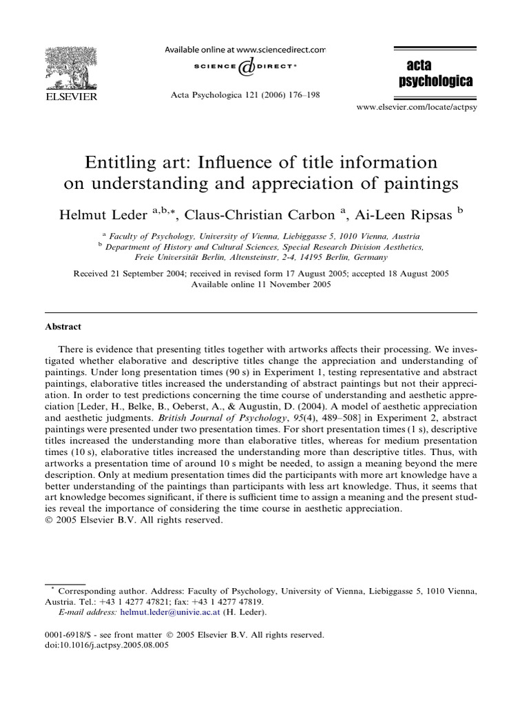Entitling Art Influence of Title Informa | PDF | Aesthetics | Experience