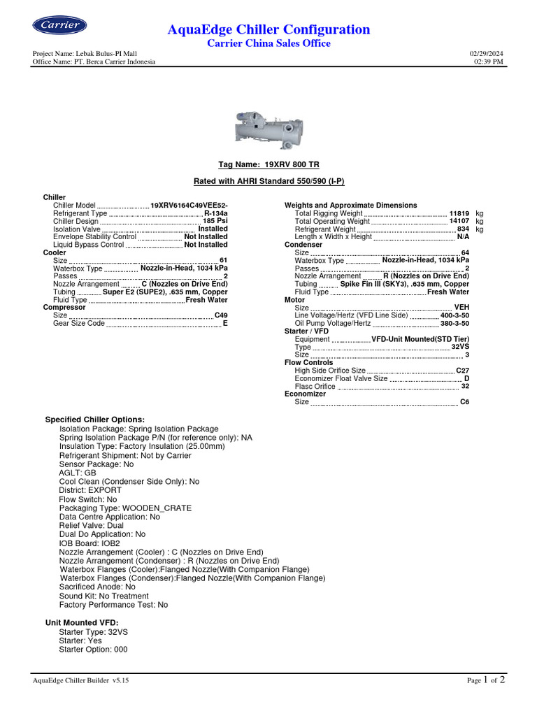 19xrv6164c49vee52 - 800 TR Config | PDF | Electromechanical Engineering ...