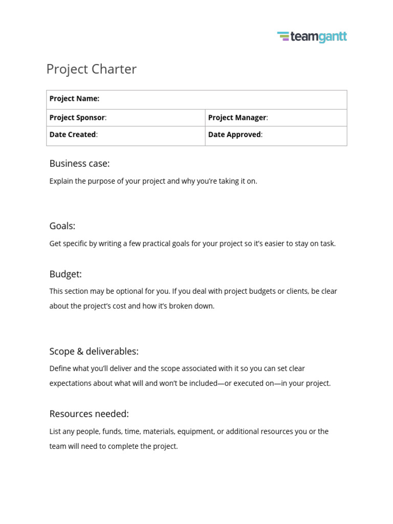 Project Charter Template PDF